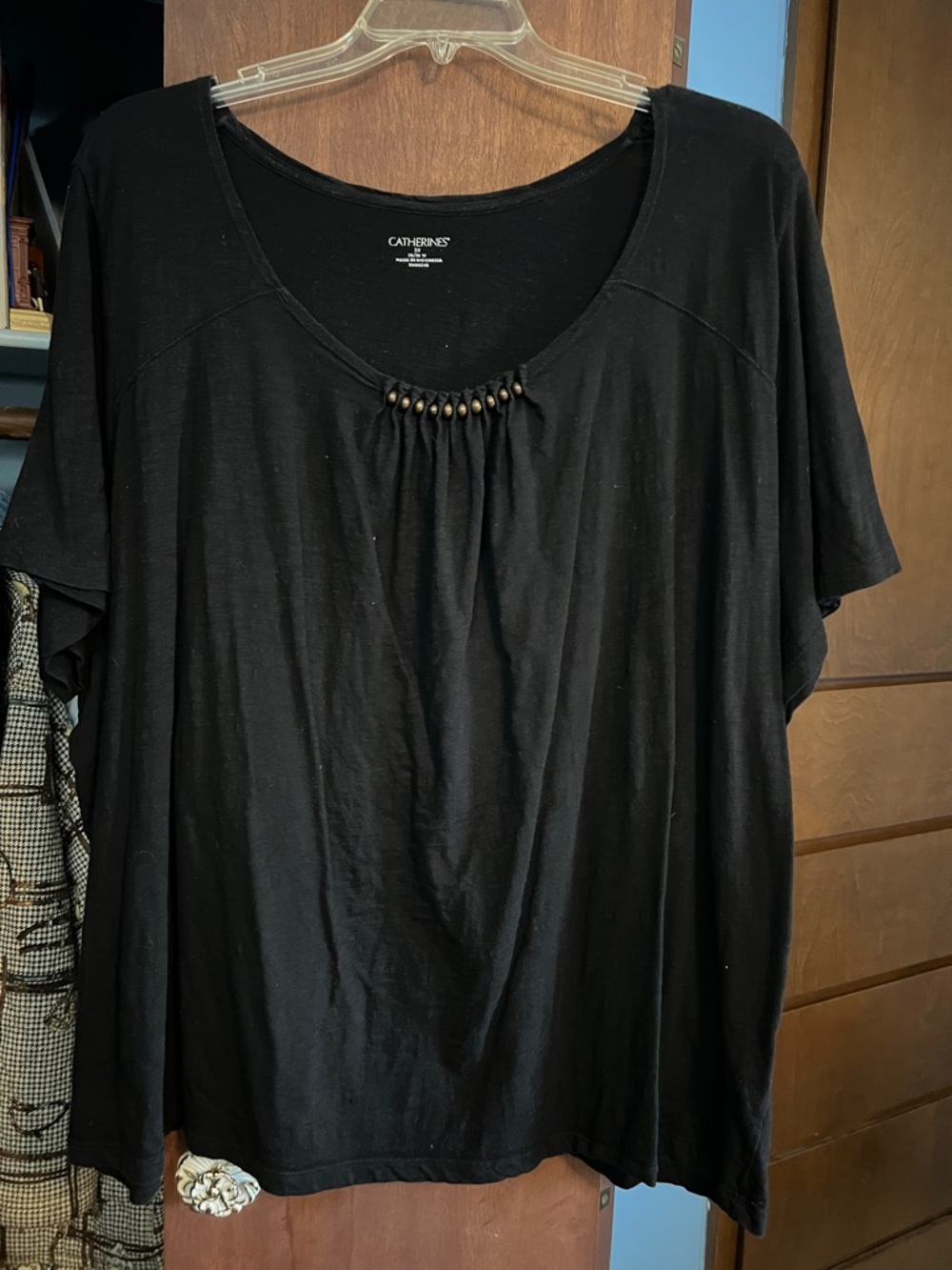 Catherines Black Short-Sleeve Scoop Neck Top with Bead Trim